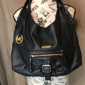 Michael Kors shoulder purse black leather with gold accents